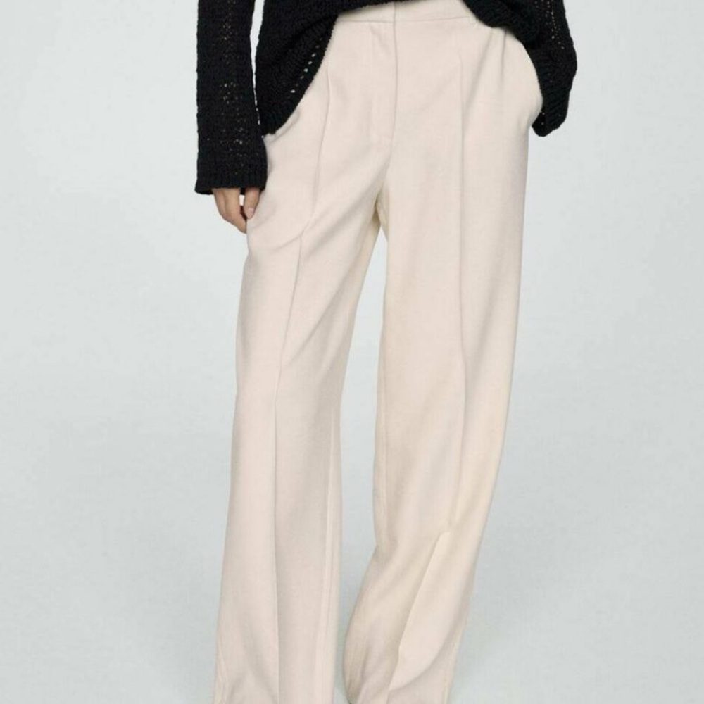 Mango Carlos Cream Wide Leg Women's Pants